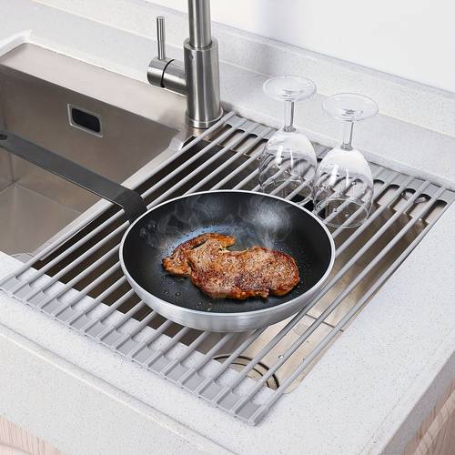 stainless steel dish rack with rolled sail folding space saving anti rust easy to clean kitchen sink organization tool solid sink drain frame