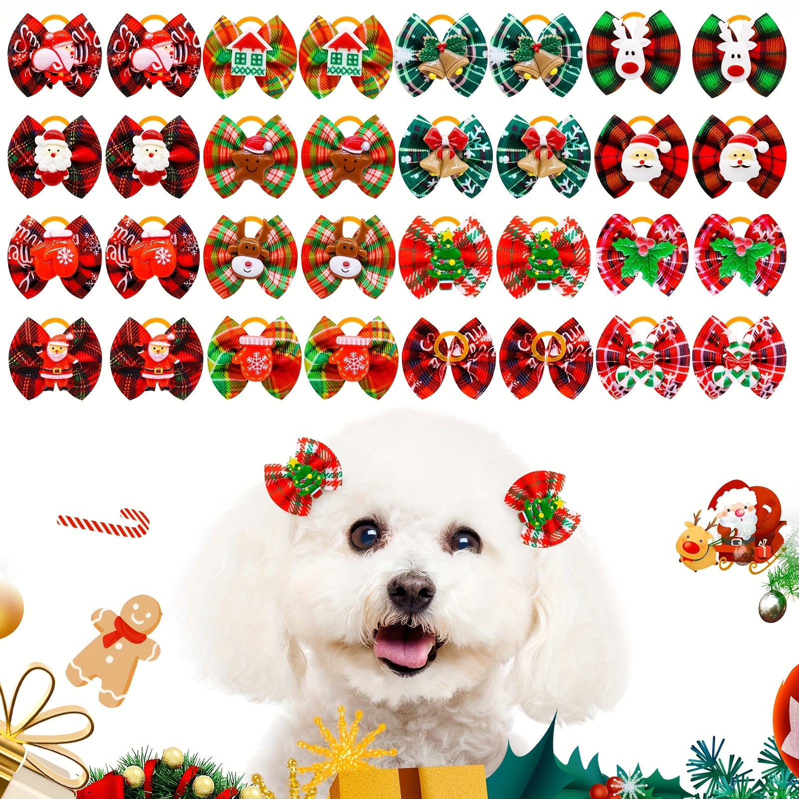 

10pcs Christmas Pet Headwear Set - Holiday Bows For Dogs And Cats, Assorted Cute Holiday Pet Accessory Decorations For Seasonal Celebrations