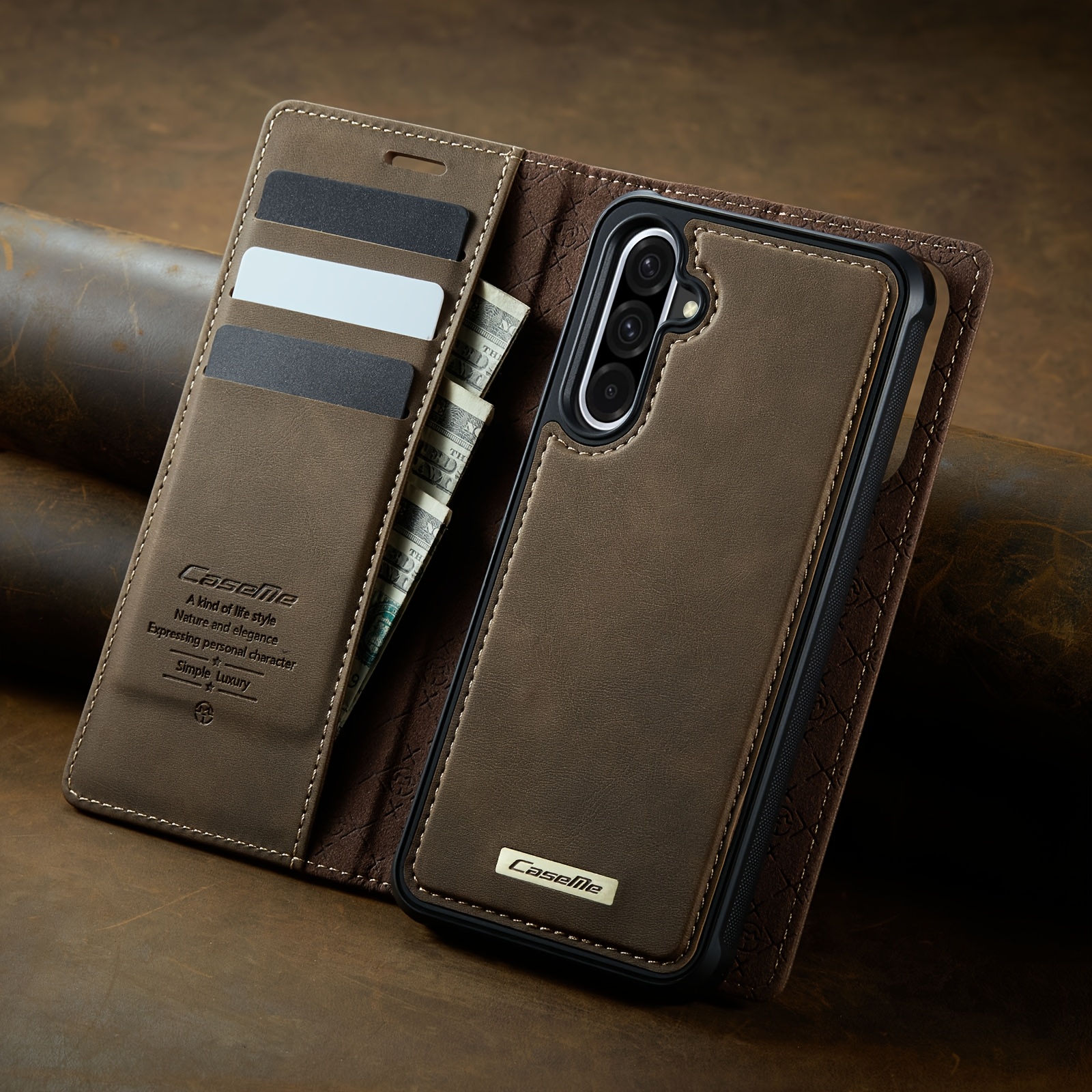 TEMU Phone Case - A Stylish 2-in-1 Wallet And Card Holder Case Made Of Cute Synthetic Faux Leather, Suitable For Galaxy A56, A36, A16, A55, A35, A15,