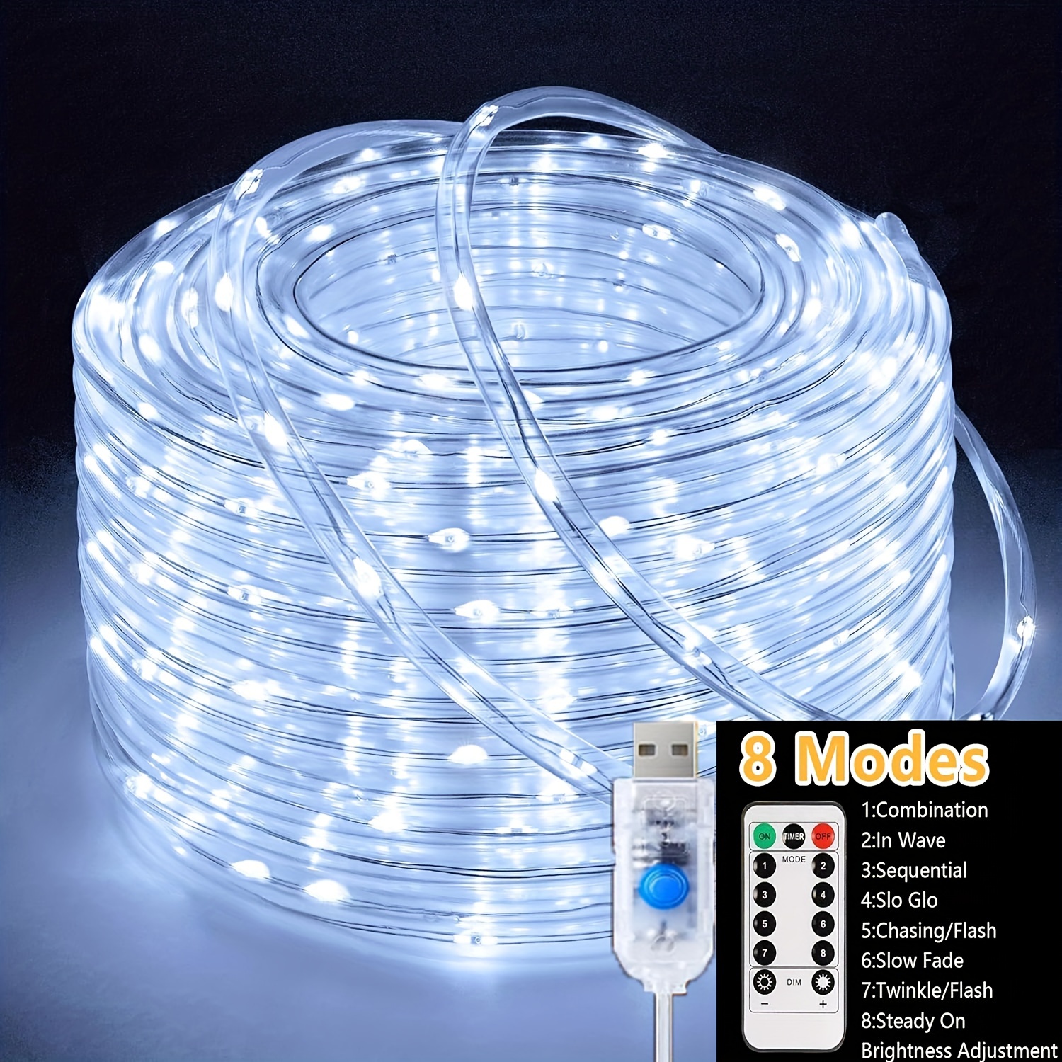 1pc usb soft tube light rope light christmas decorative light 50 100 200 leds 8   with remote control suitable for bedroom living room decoration halloween decorative light indoor string lights