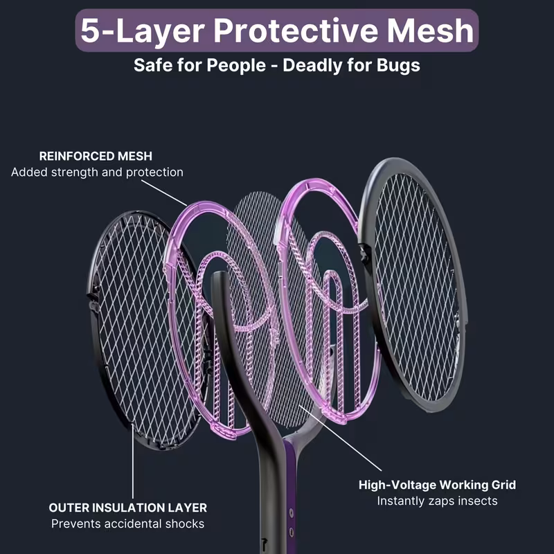 new arrival retractable extended electric fly swatter racket 2 in 1 smart bug zapper and generator with usb rechargeable base powerful trap lamp and fly killer for home bedroom Product details 8