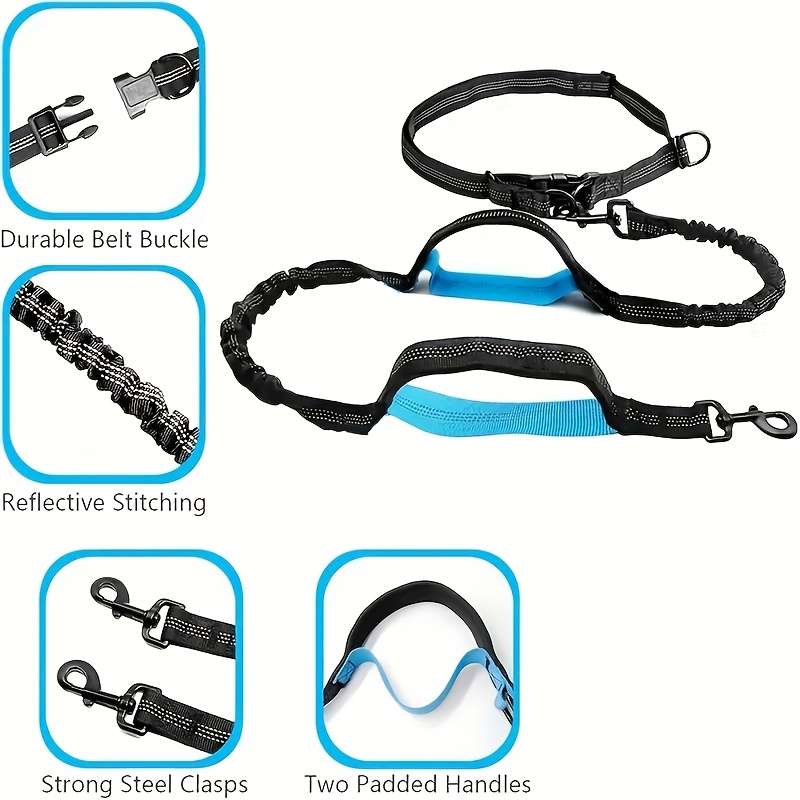 Adjustable Hands-Free Dog Running Leash with Double Handles