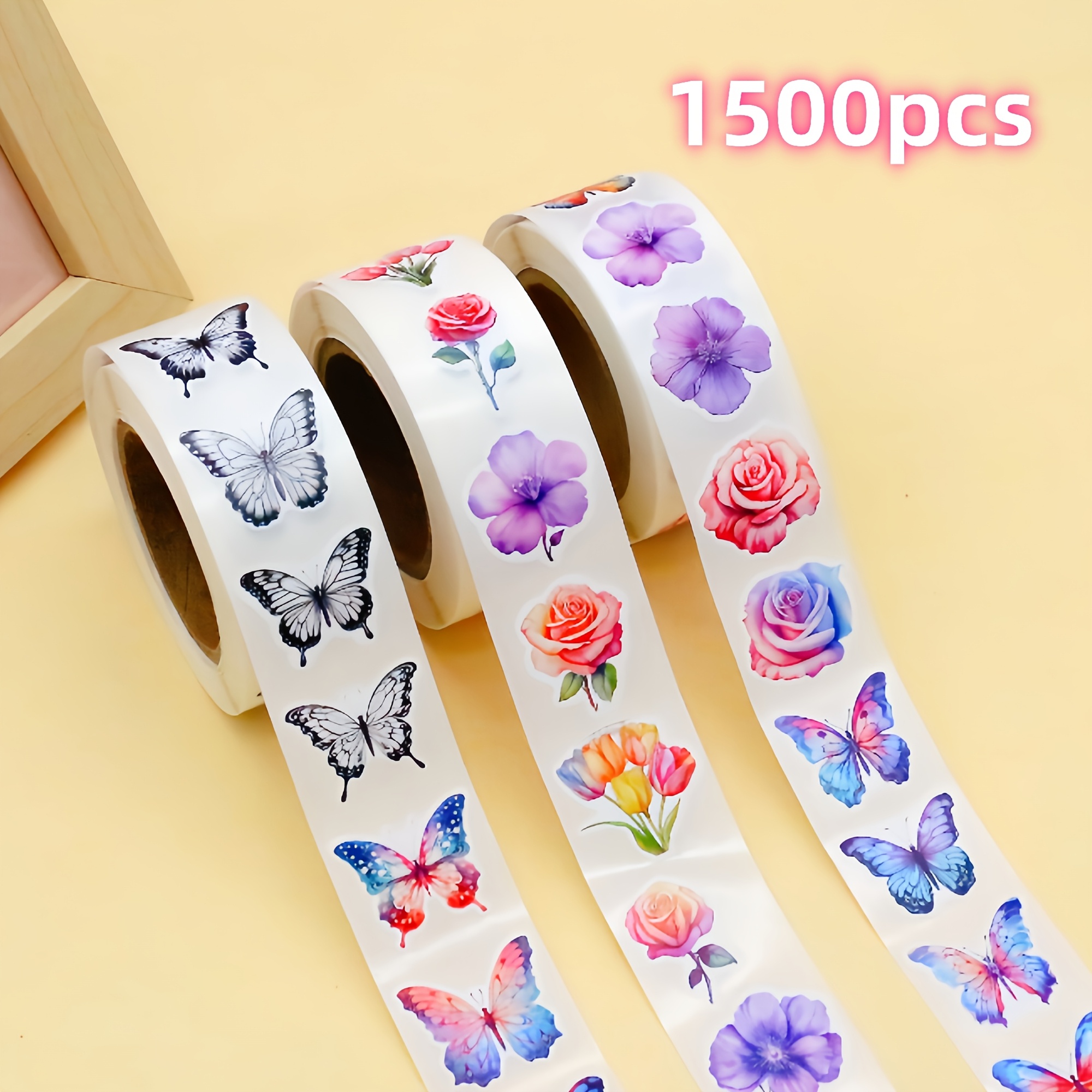 

1500pcs Butterfly & Floral Sticker Set - Matte , Self-adhesive For Journals, Laptops, Envelopes & More