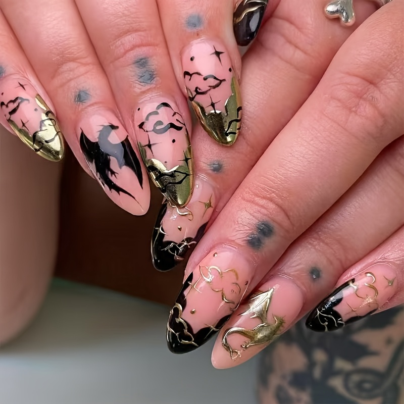 24pcs Of Shaped Short Press On Nail Plate With Animal Pattern And Art, Suitable For Women Or To Tools