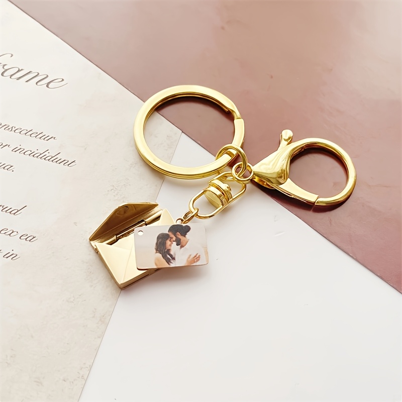 Image of Personalized Stainless Steel Photo Envelope Love Letter Shaped Keychain Custom Picture Pendant Valentine's Day Women Christmas Gift