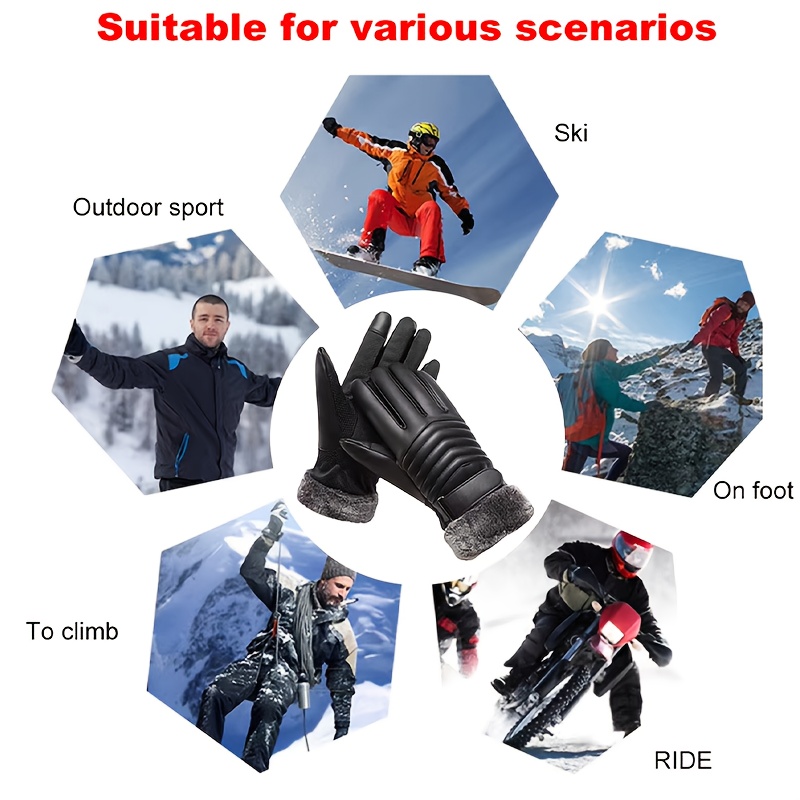 1 pair thermal cycling gloves with touchscreen fingers cold weather winter gloves for men women thick plush lining touchscreen compatible machine washable ideal for cycling skiing motorcycling   gloves outdoor activities   durable construction   6