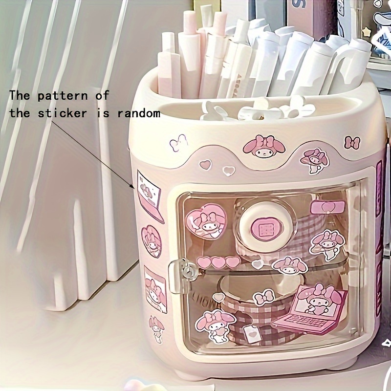 1pc Hello Kitty And Kuromi Large Capacity Desk Organizer - Multi-functional Pen Holder For Makeup Brushes And Stationery, Ideal Gift For Fans, Durable Plastic Construction