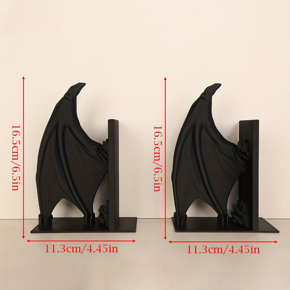 2pcs Dark Style Bat Wings Standing Upright, Bookend, Decoration Item, Retro Industrial Storage Wonder, Artistic Youth Bookshelf Display Great Items