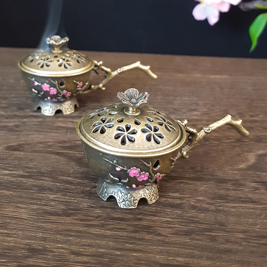 TEMU 2pcs "snow- Plum Incense Holder" - Enamel Artificial Jade Plum , Handheld Fragrance; " Stream Plum Burner" - Portable Banquet Delicacy,