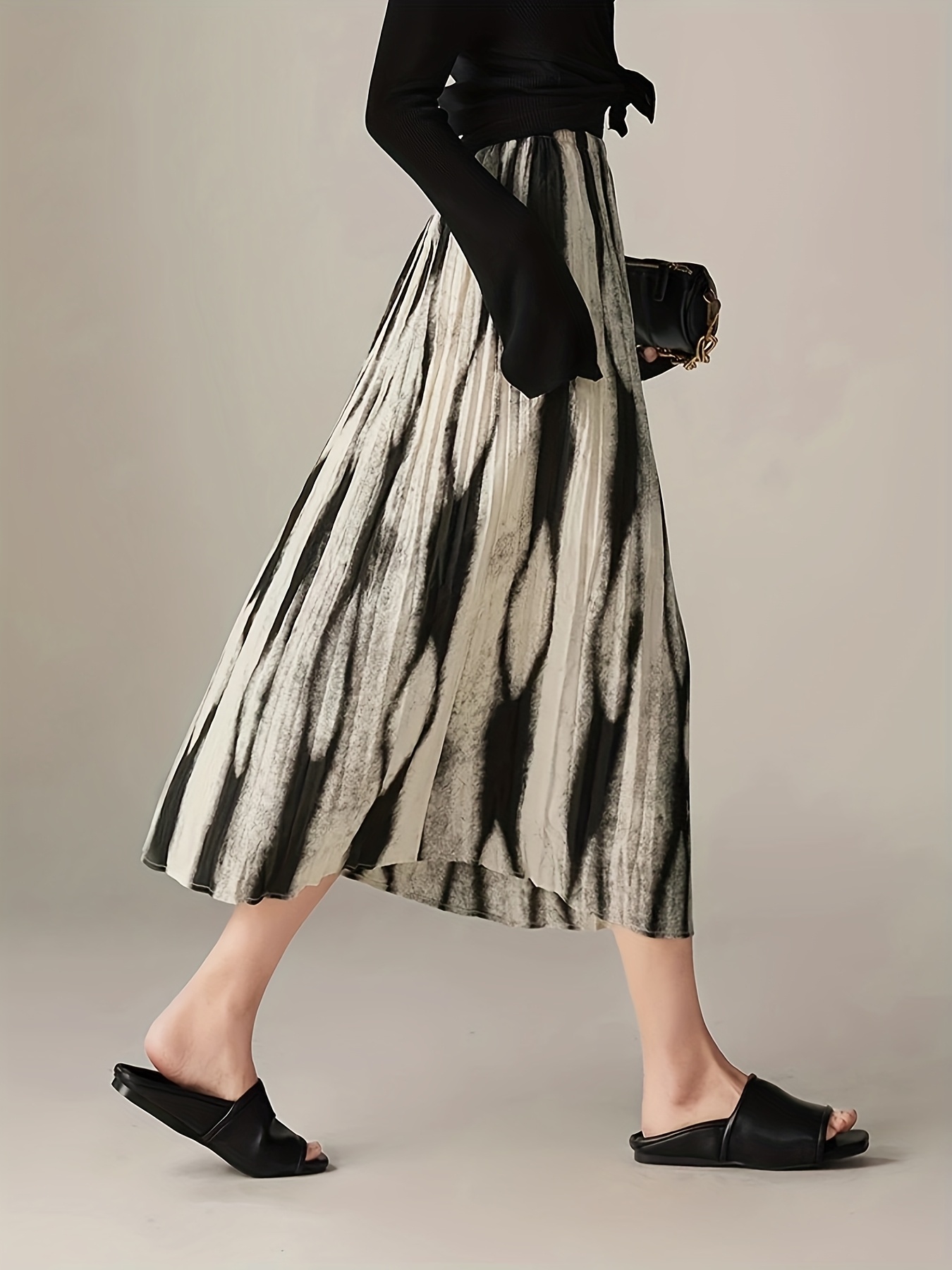 print pleated midi skirt high waisted a line silhouette Temu