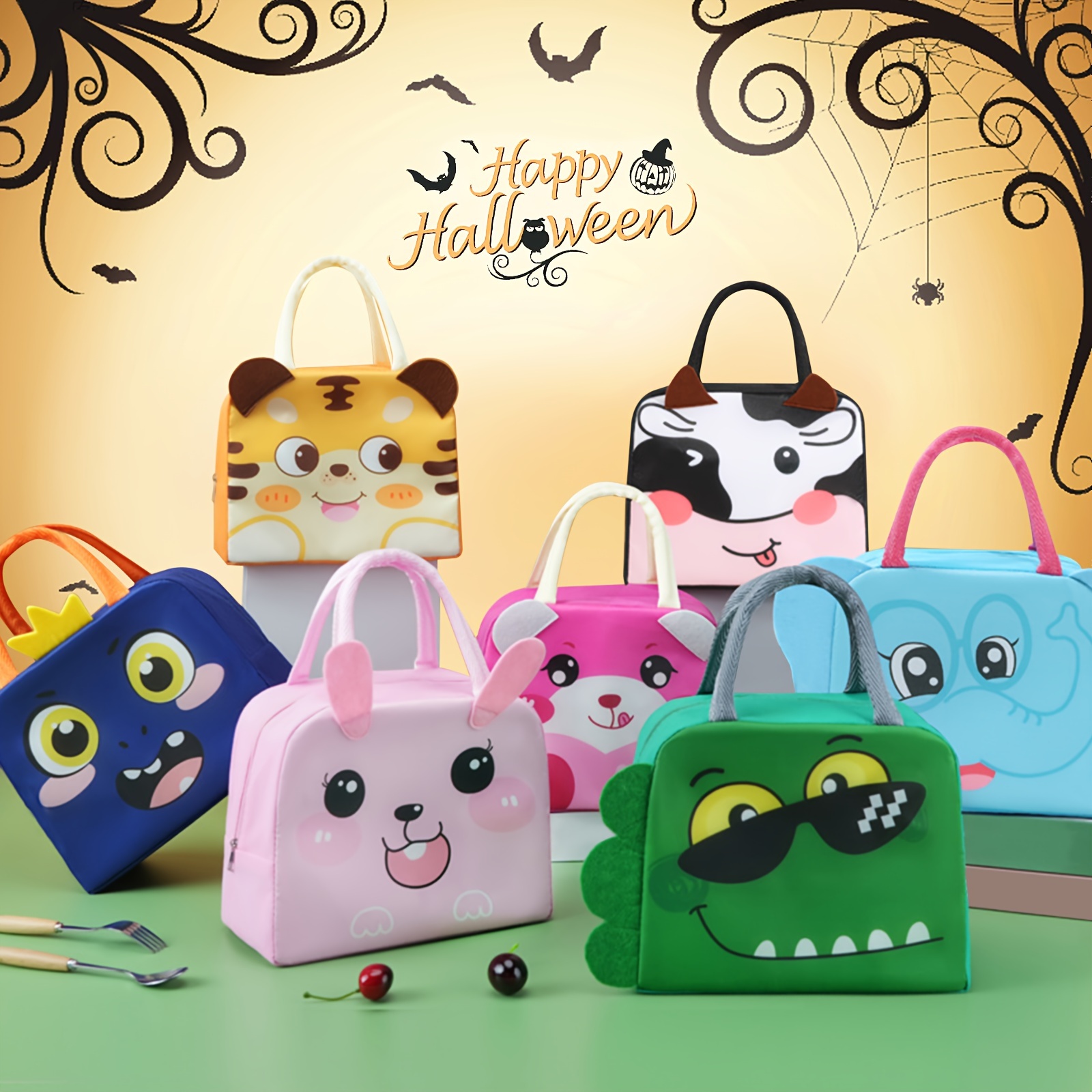 

1pc Cartoon Animal Pattern Design Insulated Lunch Bag, Portable Trendy Bento Handbag, Suitable For School, Work, And Travel