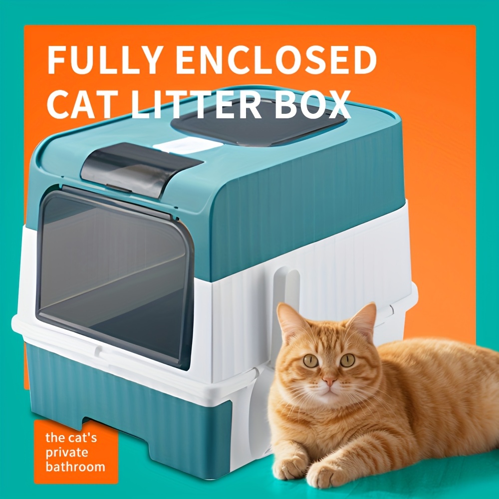 High-Capacity Cat Litter Box - Easy to Clean, Odor-Resistant, Leak-Resistant, And Less Prone to Leaks. Featuring a Pull-Out Design, It Provides a Cozy Bathroom for Pets. The Color of The Comb Is Random, Without Battery