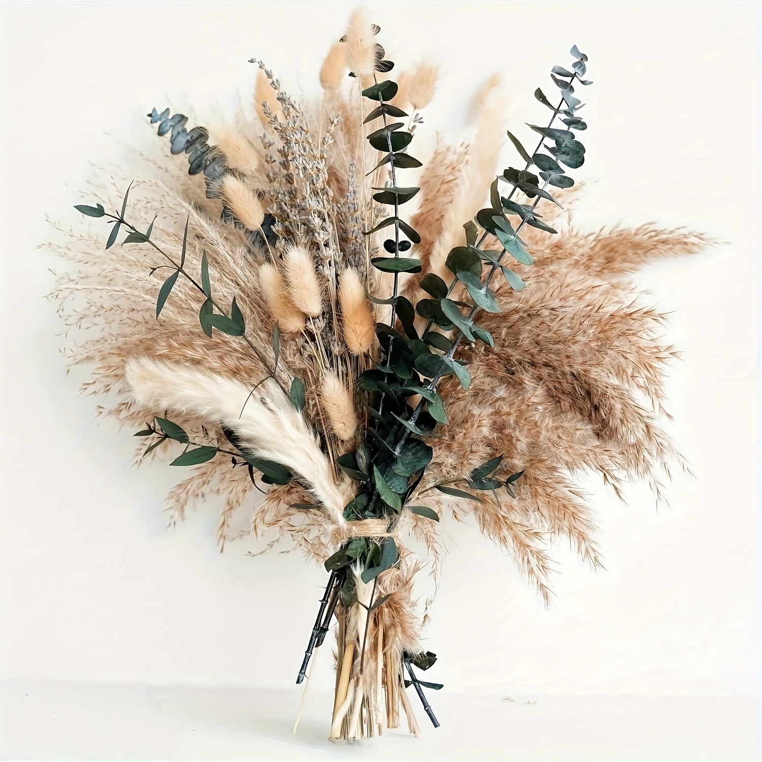 Image of 88pcs Dried Flower Pampas Rabbit Tail Grass Eucalyptus Bouquet Boho Home Vase Room Living Seasonal Decor Dry Flowes Chic Wedding Party Decoration Festival Gift