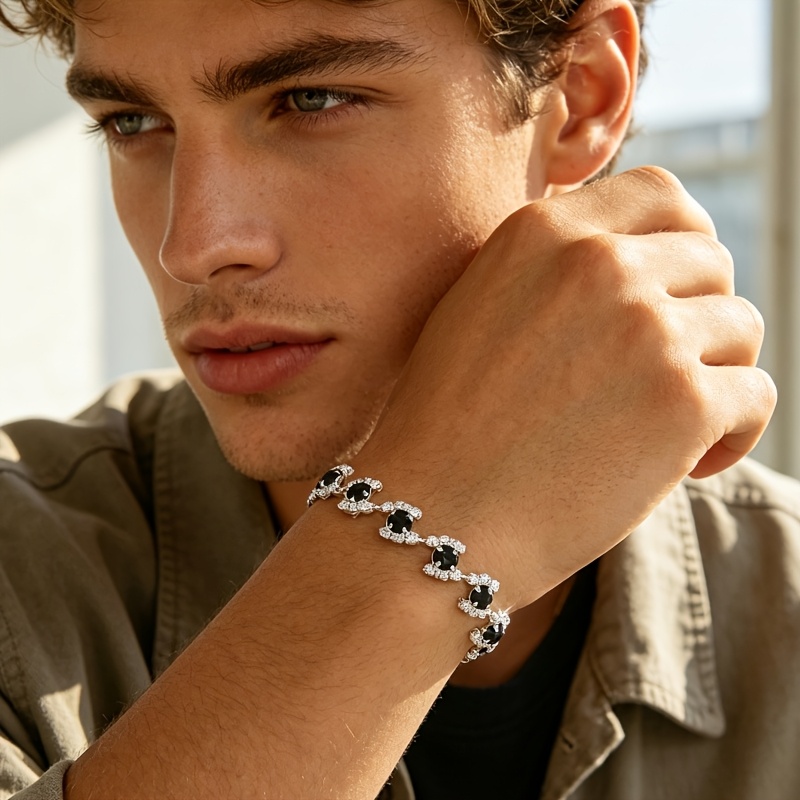 Unisex Cool Black Wavy Tennis Chain Bracelet