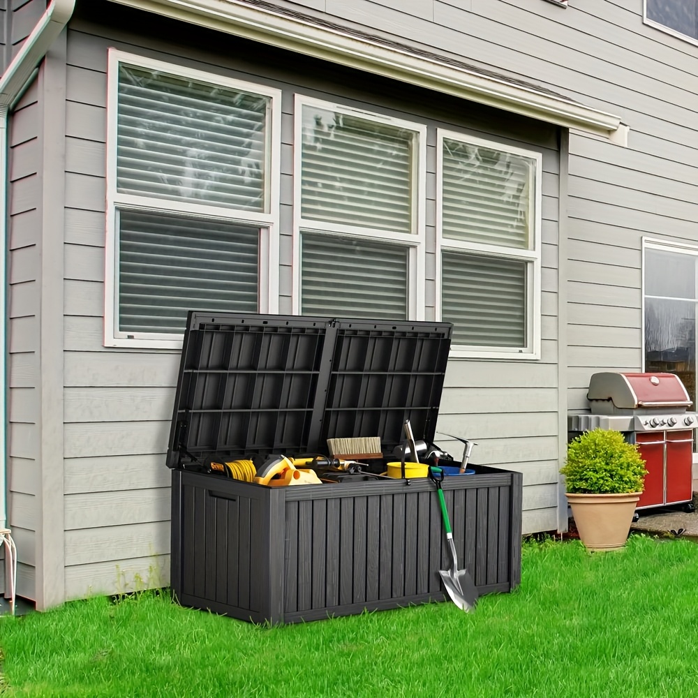 120/150GAL Black Large Outdoor Storage Deck Box, UV-resistant And Waterproof, Weatherproof Resin Storage Box, Lockable Lid Suitable For Patio Furniture, Pool Accessories, Gardening Tools. Ample Space For Indoor And Outdoor Use, Box,Cabinet,Rack for Outdoor Storage