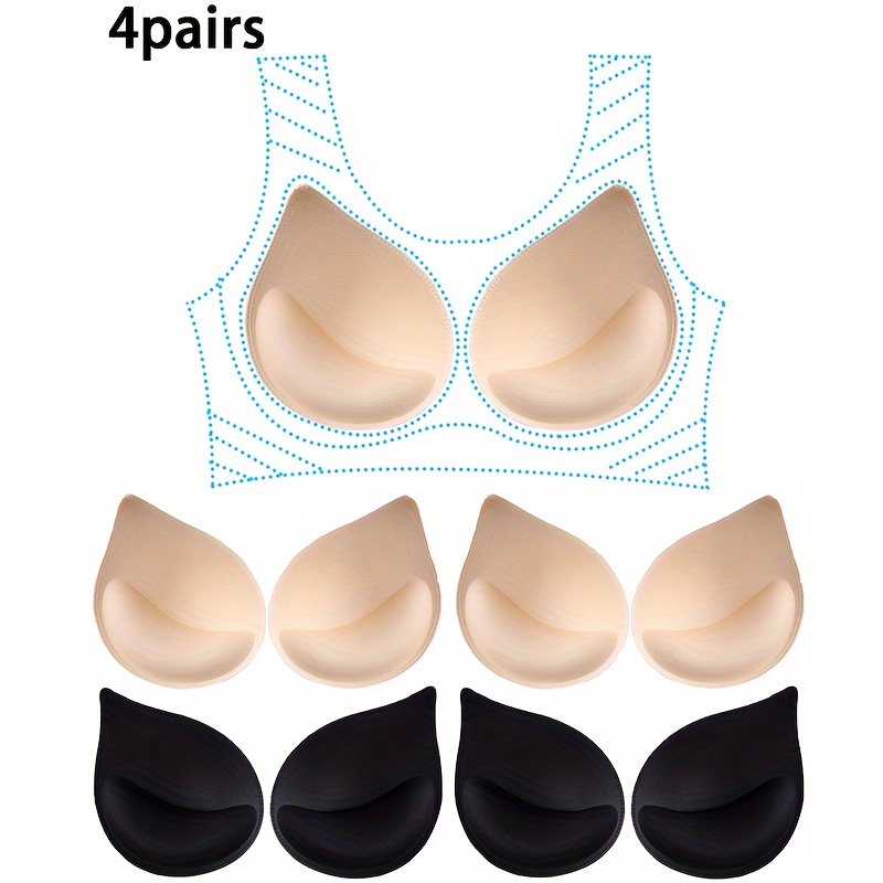 

4 Pairs Women's Breast Enhancement Inserts, Thickened Push Up Bra Pads, Polyester 100% Solid Color, Woven Sponge Cups, Breathable Full Coverage With Underwire Support For Sports, Tank Tops, Swimwear