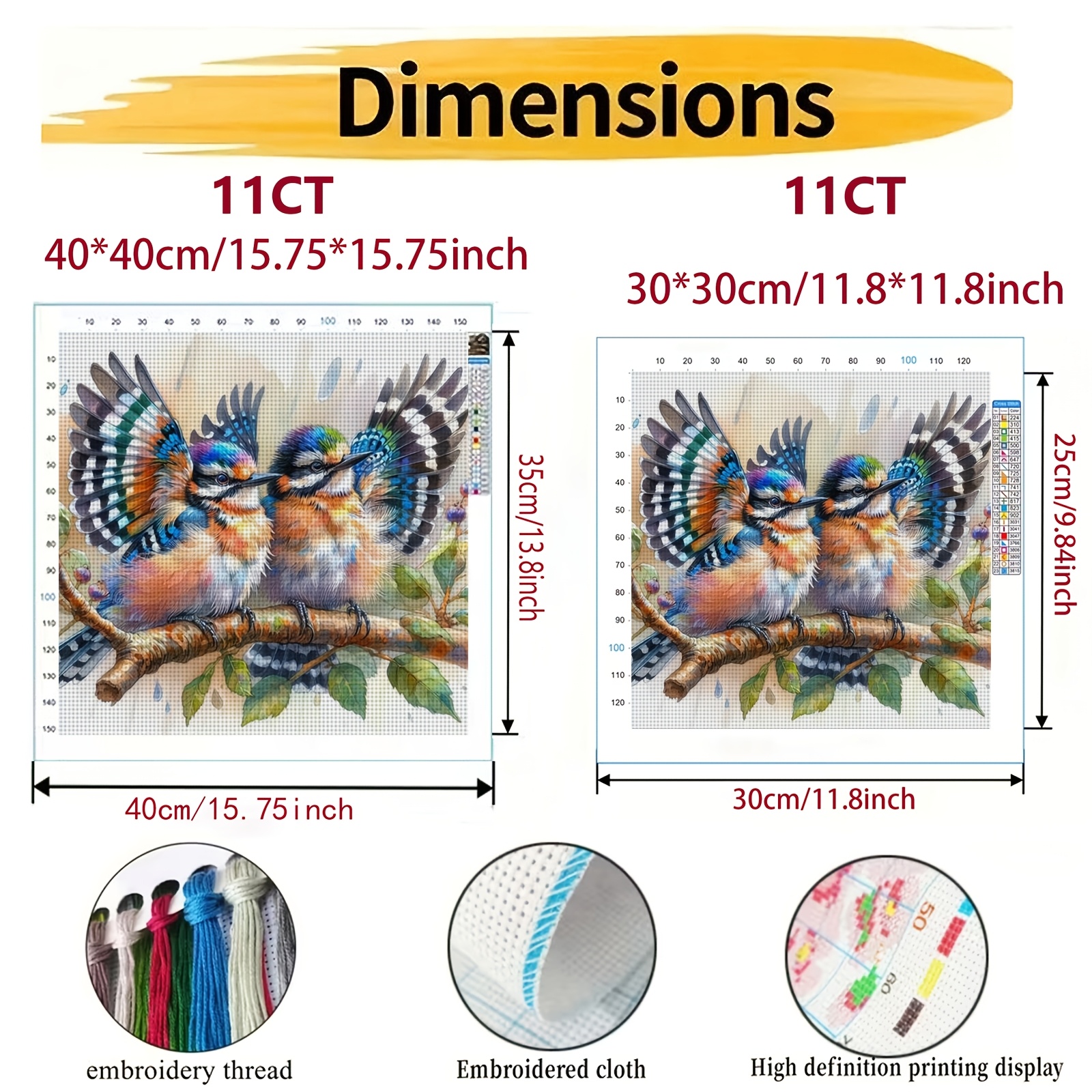 Cross Stitch Kit, Double Bird on Branch with Colorful Wings Pattern, Ideal for Beginners