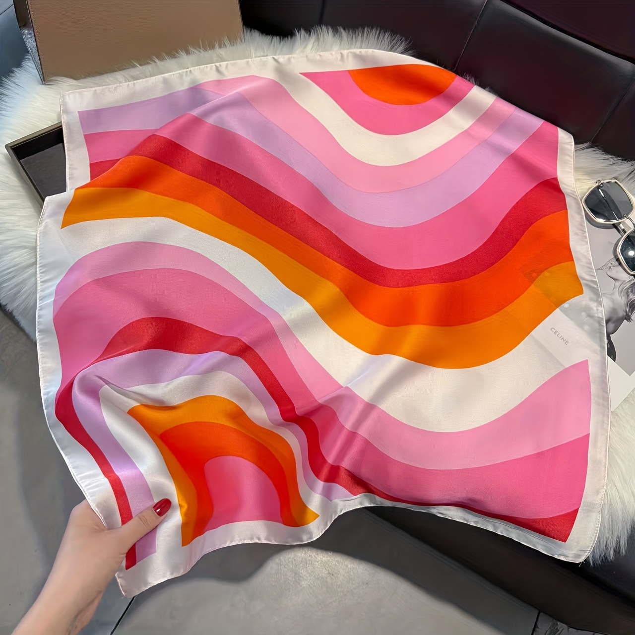 Fashionable Colorful Pattern Square Scarf, Lightweight & Versatile