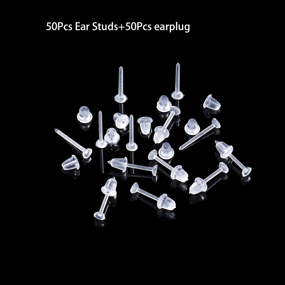 TEMU 50/100/200pcs Pendientes Transparentes de Plástico Transparente, Pendientes de Botón y Pendientes de Pin Vacíos