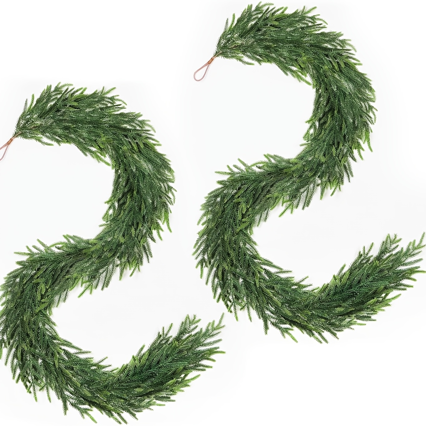 TEMU 2/4 Pack Christmas Norfolk Pine Garland, 6ft Real Touch Artificial Green Garland For Mantle, Table, Staircase, Fireplace, Indoor & Xmas