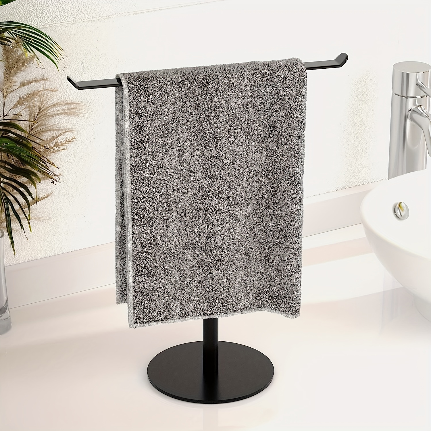 

Modern Freestanding Towel Rack - T-shape Hand & Small Towel Holder For Bathroom And Kitchen, Stainless Steel Rust-resistant, No-electricity Needed