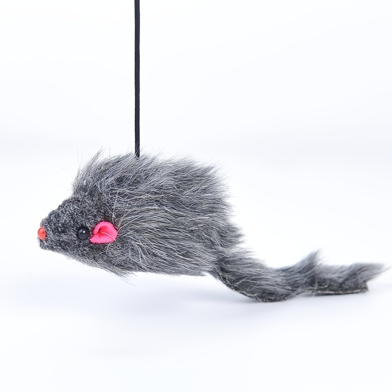 TEMU Interactive Plush Mouse Cat Toy - , Non-electric, Door-frame Mountable For All - Fluffy Gray With Eyes For Play