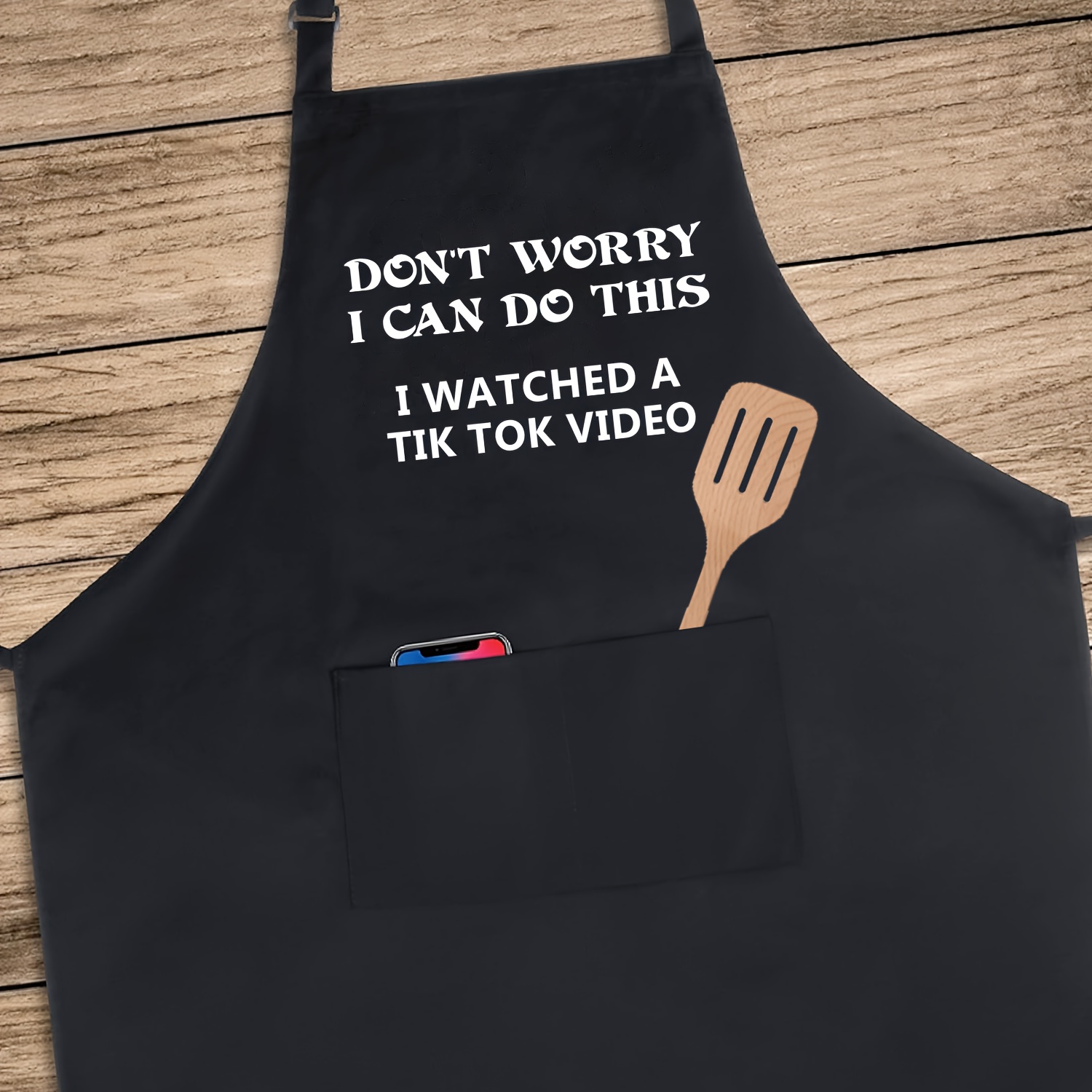 Image of [top-rated] 1pc Black Funny Apron, Father's Day Gift, With 2 Pockets, Suitable For Men And Women Barbecue Adjustable Bib Black Apron Gift Cooking Kitchen, Christmas Gift