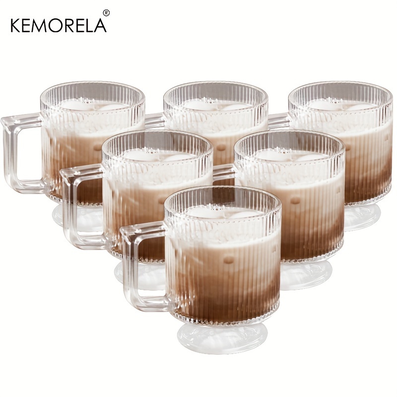 

Kemorela 2/4/6pcs Glass Coffee Mug Set, 10oz Bpa-free Clear Ribbed Cups With Handles, Reusable Vintage Glassware For Hot/cold Drinks, Ideal For Christmas & Thanksgiving