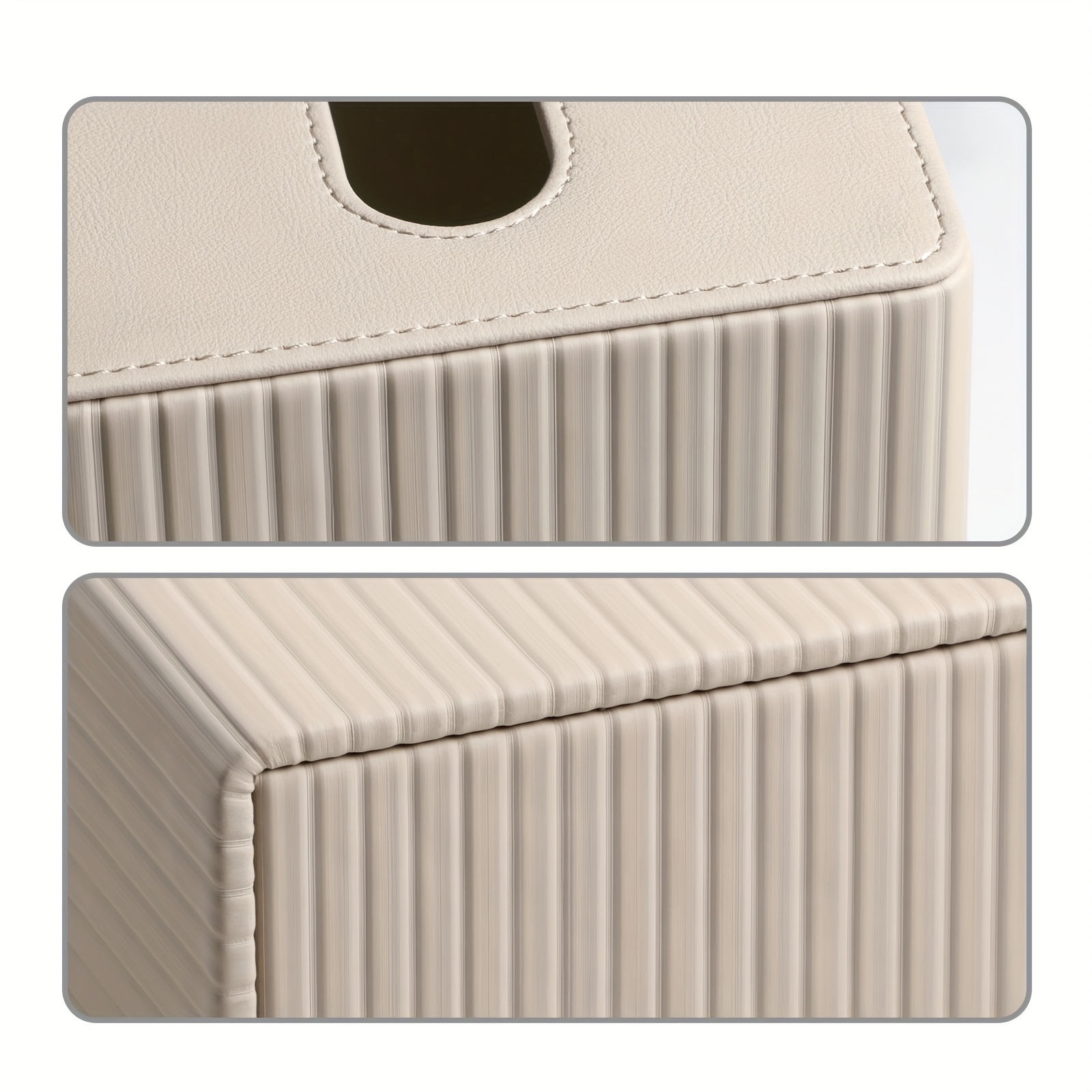   tissue box in elegant colors made of pu leather featuring a magnetic closure at   with a striped decorative surface suitable for bathrooms bedrooms or offices Product details 6