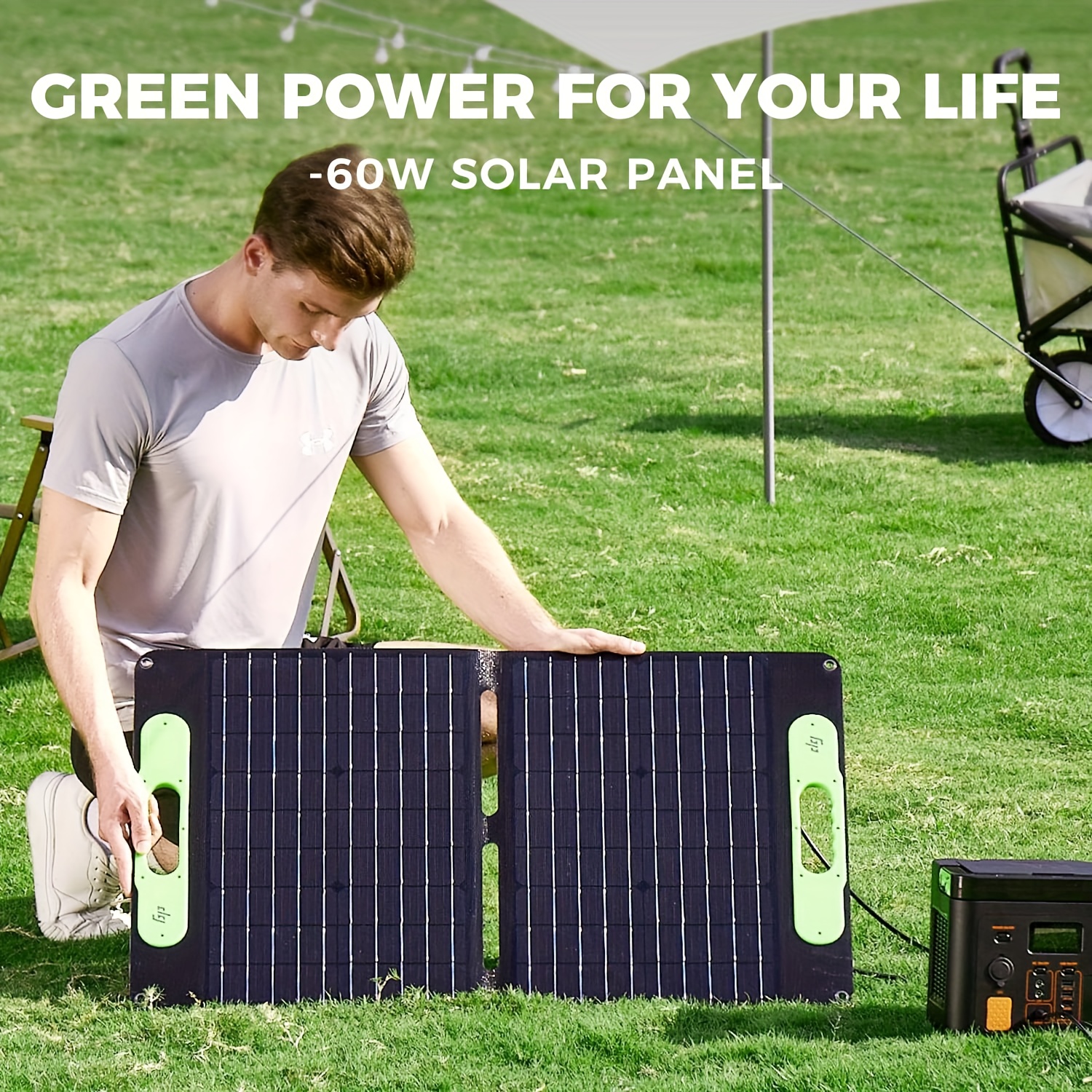 60w portable solar panel with usb-c & usb-a fast charging, foldable solar charger with sturdy stand - lightweight & compact for camping, rv, off- , compatible with phones, tablets, laptops, power banks - safe & reliable  , solar panel portable, solar panel with built in battery, solar accessories, solar panel foldable, solar charging station, camping  , solar panel, panele solare Product details 3
