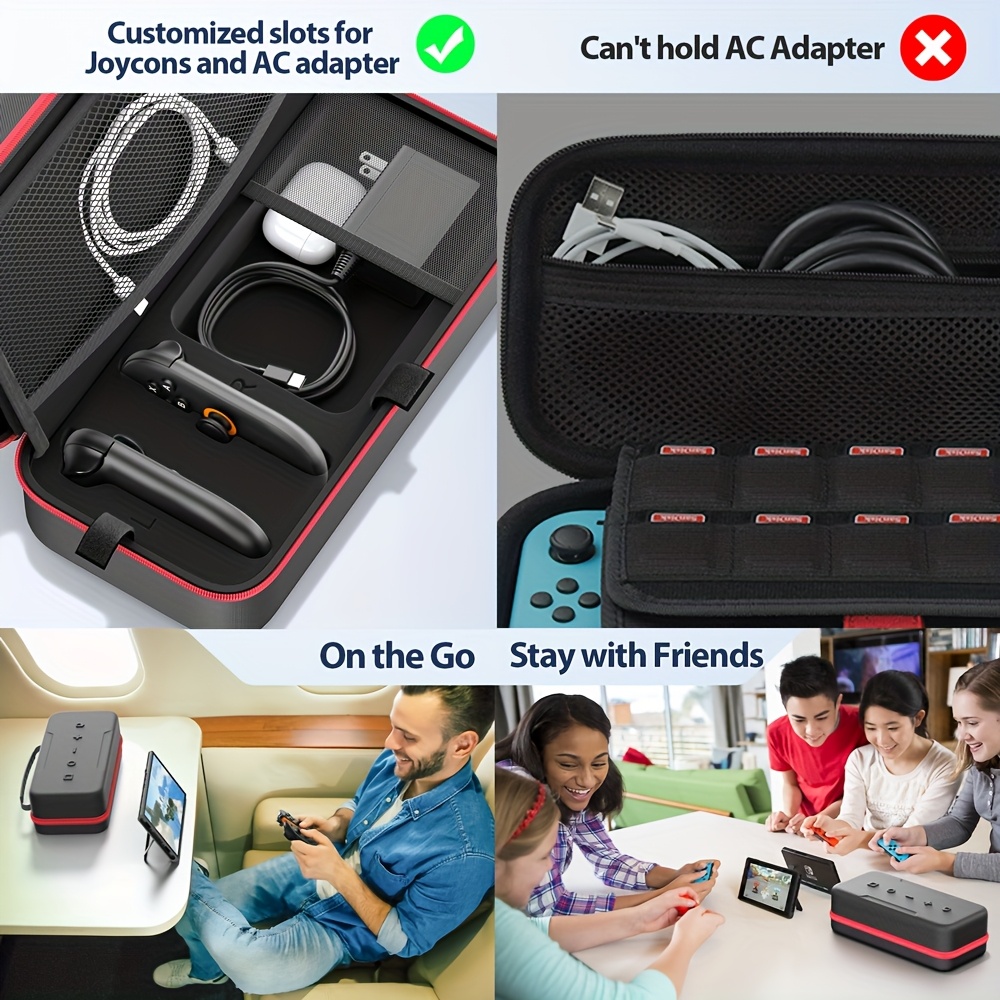for switch 2 storage bag handle cover compatible with oled console multi functional anti pressure design holds game cards charger headphones tv cable and straps for three of the ns console Product details 6