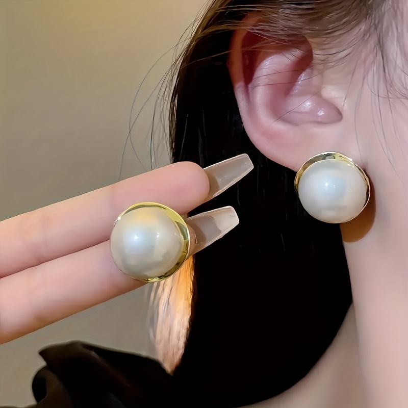 TEMU Künstliche Perlen Ohrstecker für Damen, Vintage Runde Ohrringe, Elegante Minimalistische Statement Ohrringe, Hypoallergene Mode Schmuck Geschenk