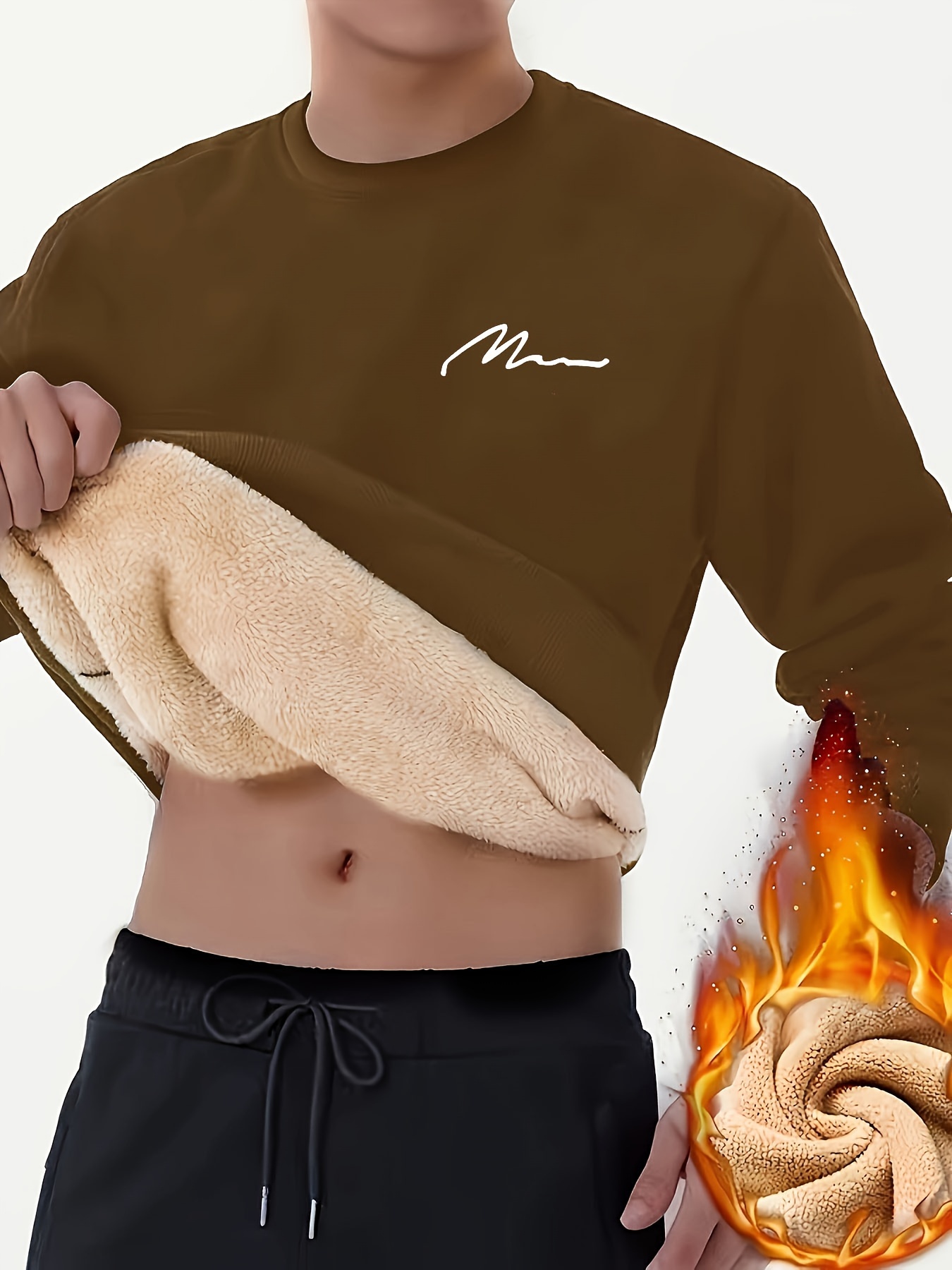 Erkekler için Büyük Beden Sonbahar ve Kış Polar Astarlı Harf Baskılı Sıcak Rahat Sweatshirt