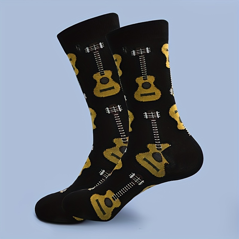 

Guitar Pattern Socks, Novelty & Comfy Mid Tube Sock For Music Festival, Women's Stockings & Hosiery