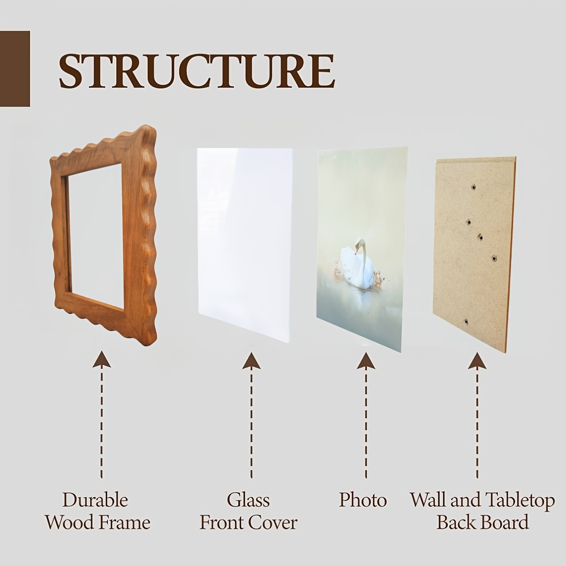 1 Pack Rustic Brown 5x7 Picture Frame with Wavy Edge & Clear Glass - Solid Wood, Natural Rubberwood, Vertical or Horizontal Display, Tabletop or Wall-Mountable Photo Frame for Home Decor, Wedding, Birthday, Christmas, Perfect Gift, Cozy Bedroom Decor