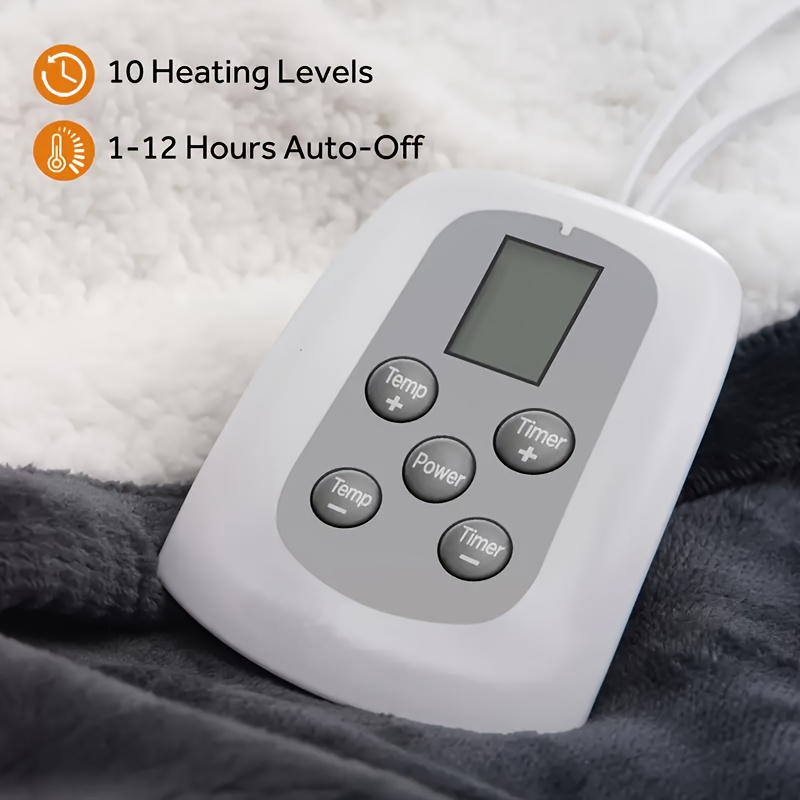 Couverture Électrique Queen, Couverture Chauffante Taille Reine avec 10 Niveaux de Chaleur et Réglage du Temps de Chauffe de 1 à 12 Heures, Flanelle vers Sherpa Inversible, Lavable en Machine