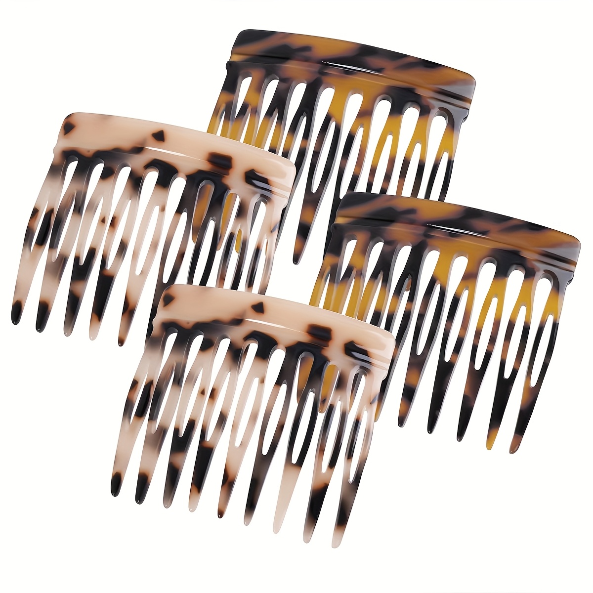 Image of 4pcs Vintage Side Comb For Bun Twist, 2 Colors Hair Combs For Women Accessories, 9 Teeth Decorative Hair Side Combs For Women