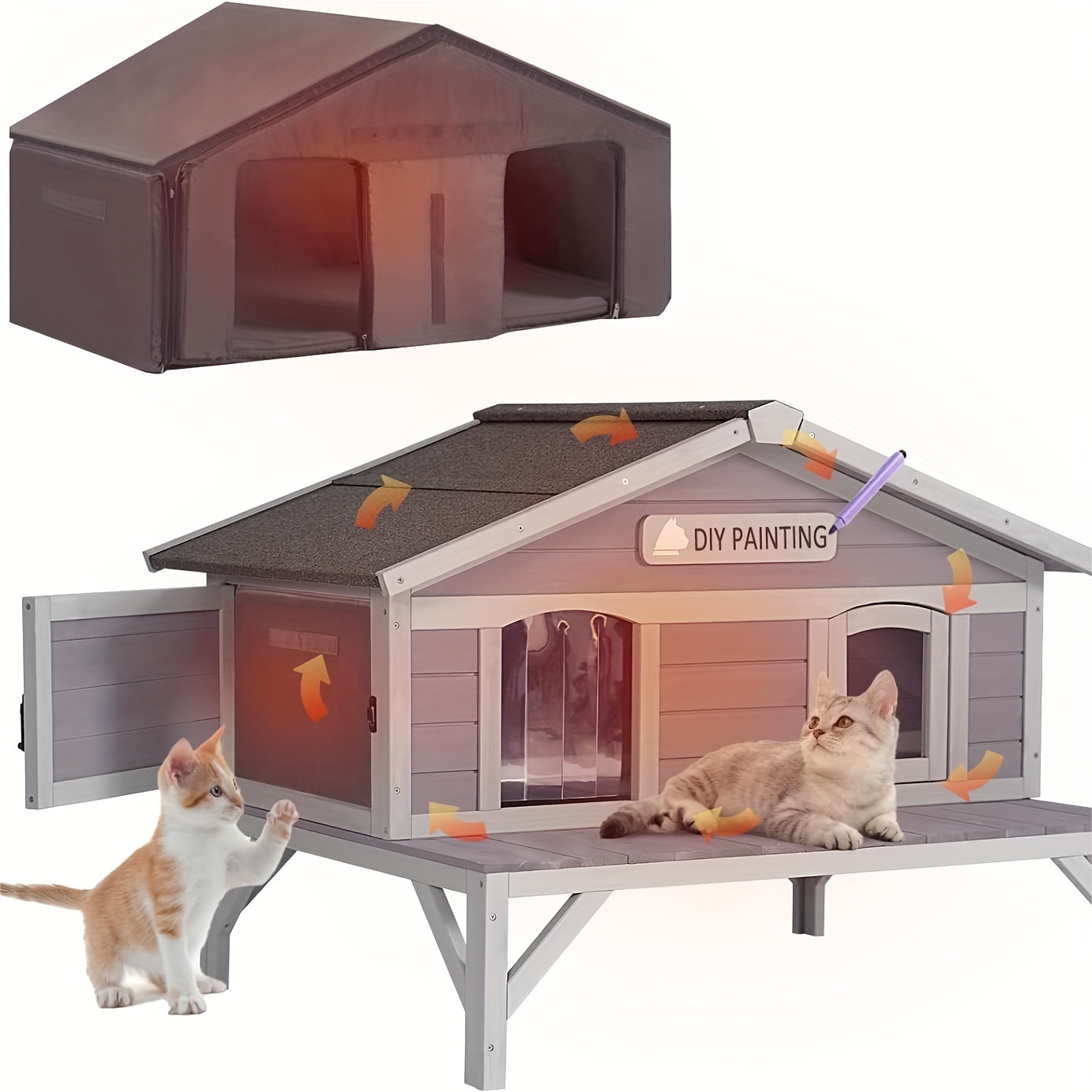 

Aivituvin Outdoor Cat House, Outside Cat Enclosure Fully Insulated, 100% Insulated Weatherproof Feral Cat Shelter For Winter