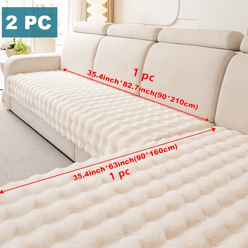 Image of 2pcs Luxurious Faux Rabbit Fur Sofa Covers - , Thick Plush For , Pet-friendly & Non-slip, Perfect For Bedroom & Living Room Decor