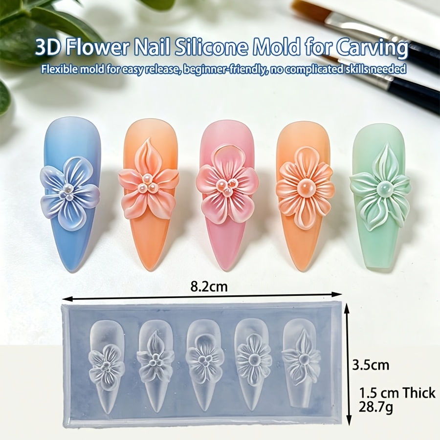 TEMU Moule en silicone souple 3D pour ongles, outil de sculpture, moule de bijoux en résine relief