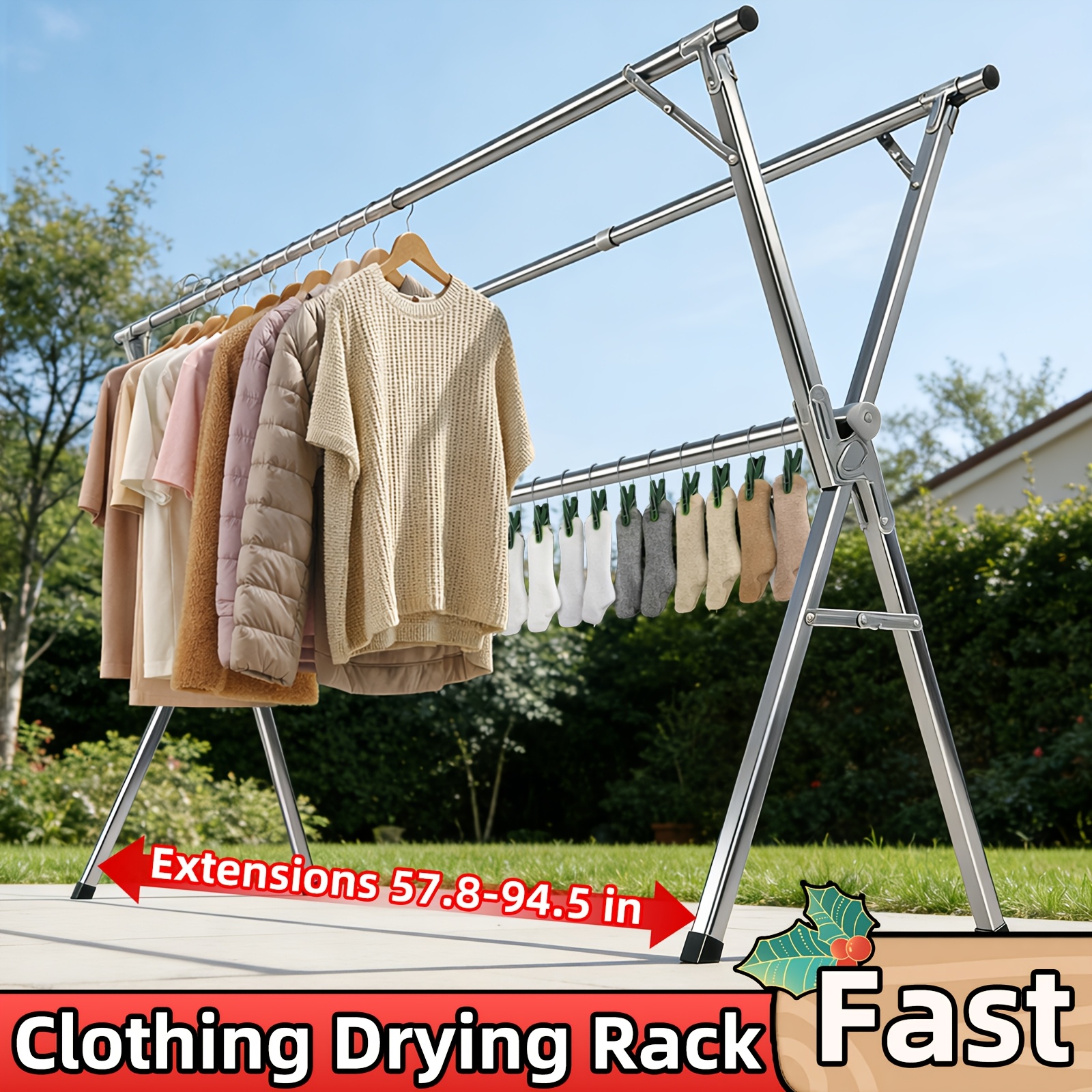 TEMU Clothes Drying Rack Foldable, Durable Metal Drying Rack Collapsible Foldable Heavy Duty Stainless Steel, 2 Types, Outdoor Indoor Use, With