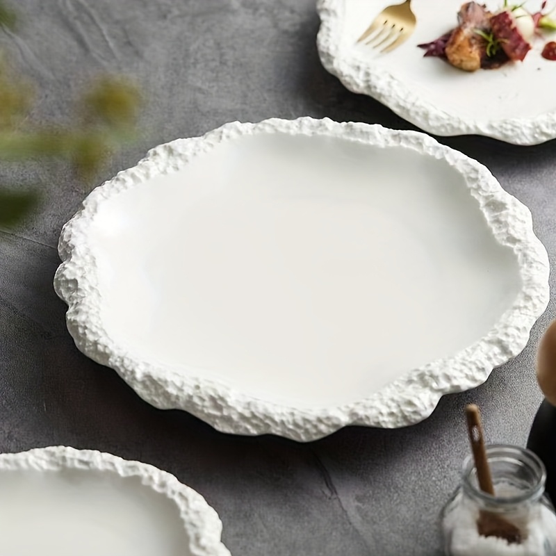 2pcs Rock-patterned Ceramic Plate Western Steak Plate, [3 Sizes to Choose From], Upgraded Version, Upgraded Salad Plate and Vegetable Plate Set, High Appearance Level Creative Tableware, Suitable for Restaurant and Home Use, Artistic Dish Tableware