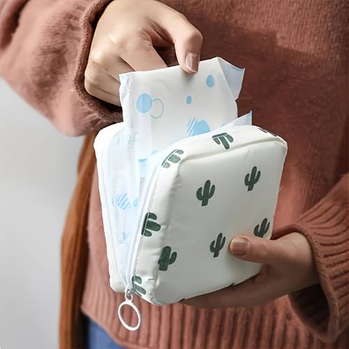 creative minimalist cute cartoon large capacity sanitary pad storage bag suitable for lovely floral and lightweight or travel multifunctional makeup bag ideal for skincare products cosmetics cables headphones menstrual pads storage daily use toiletry bag portable mini makeup pouch coin purse and fashionable fun zipper closure menstrual supplies organizer