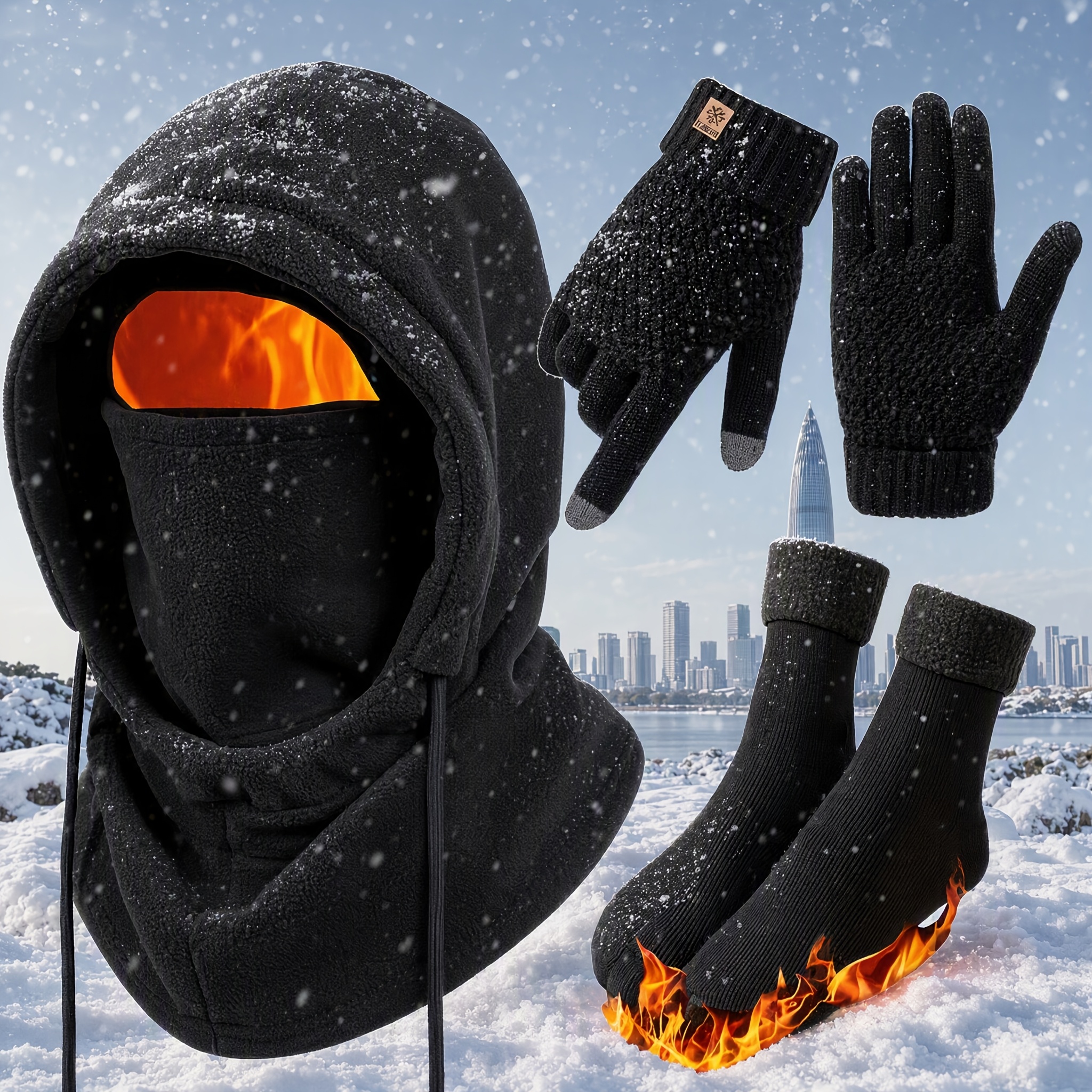 TEMU 3pcs Men's Winter Hat, Touchscreen Gloves And Thermal Socks - Windproof Insulated Outdoor Gear, Christmas Halloween Gifts For Him, Stocking