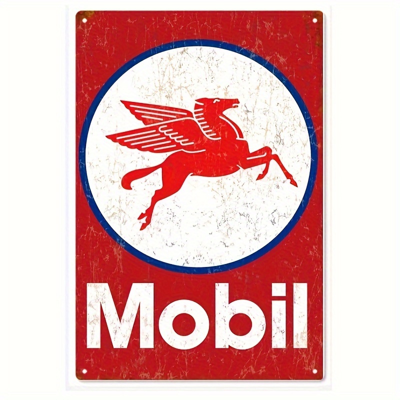 

1pc Vintage Style Metal Sign, Mobil Gas Station Aluminum Wall Decor, Retro Garage Art, Usa Made, Pre-drilled, Weatherproof