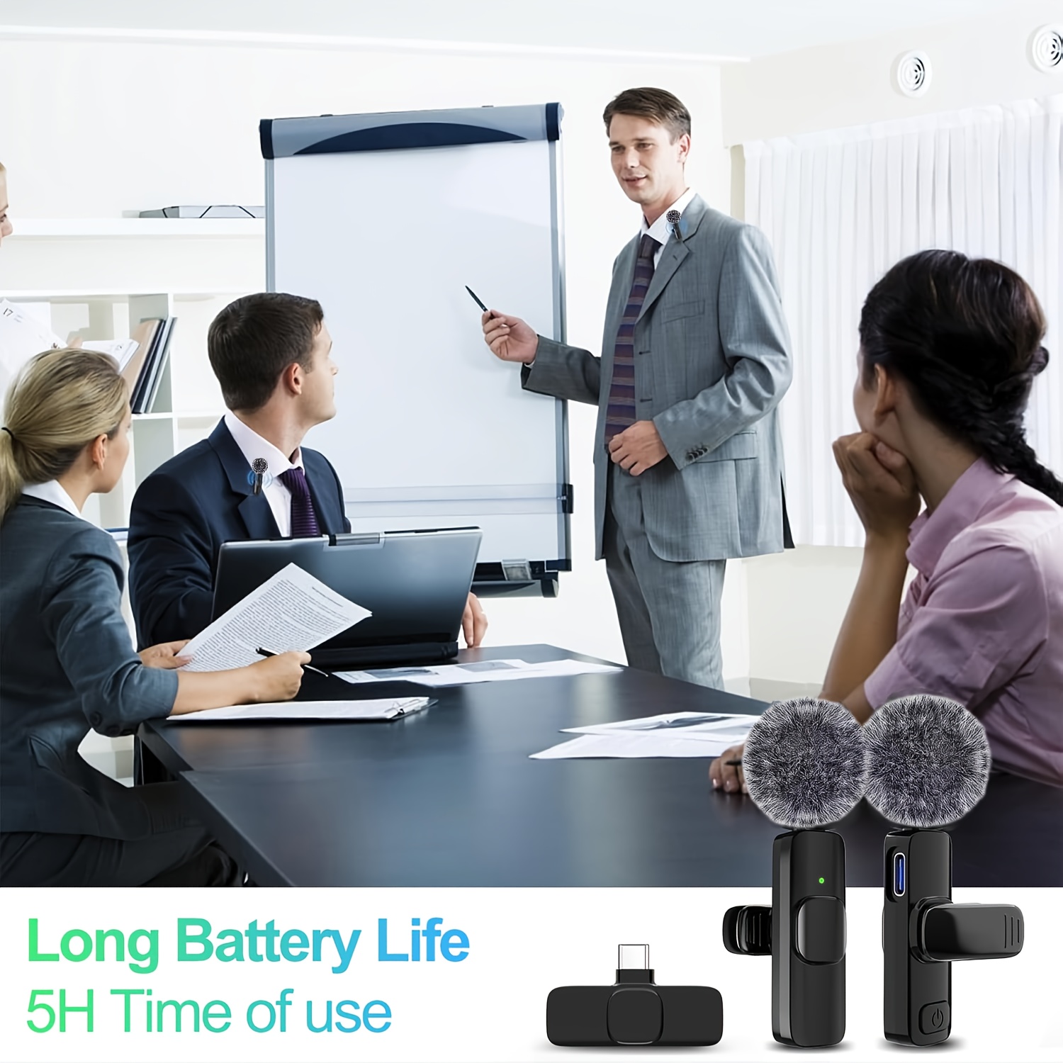 Kouzone Mini Microphone de Cravate Sans Fil USB-C pour Utilisation Extérieure Printemps, Compatible avec les Appareils Android - Microphone à Pince à Réduction de Bruit pour l'Enregistrement, Adapté pour l'Enregistrement Vidéo, Tiktok, Vlog avec Audio Clair et Réduction du Bruit