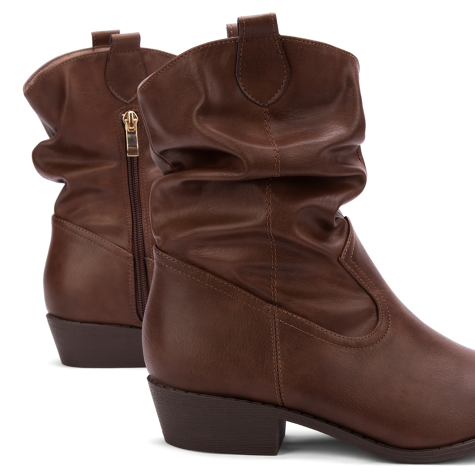 womens western cowboy boots pointed toe slouchy chunky low Temu