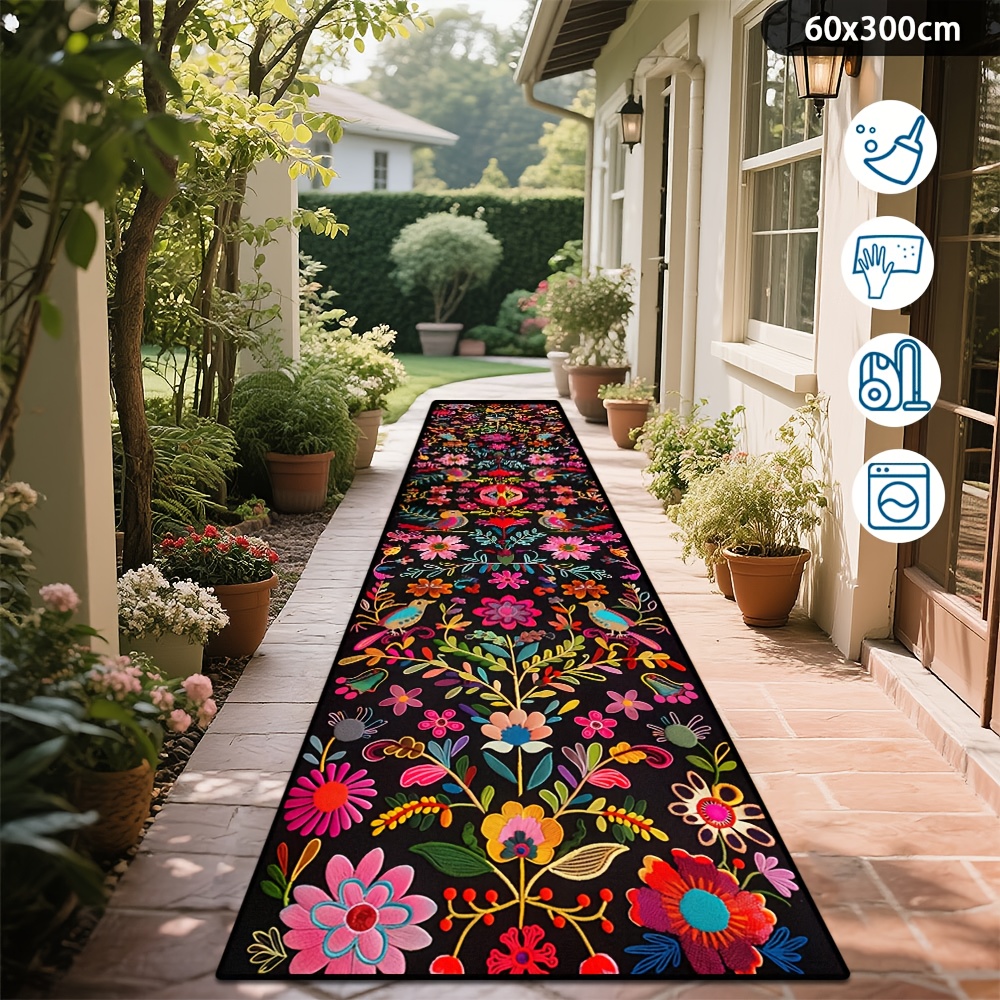 TEMU Golden Diamond Velvet 1pc, Tapis de Couloir à Motif Floral , Grand Tapis et Confortable pour Salon ou Canapé, Bande de Jardin Extérieur Haut de