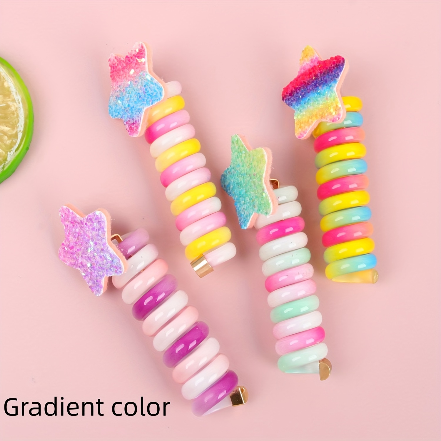 Image of 4 Minimalist Colorful Heart-shaped Hair Ties, A Hair Styling Tool For High Ponytails, Gradient Star Hair Additions