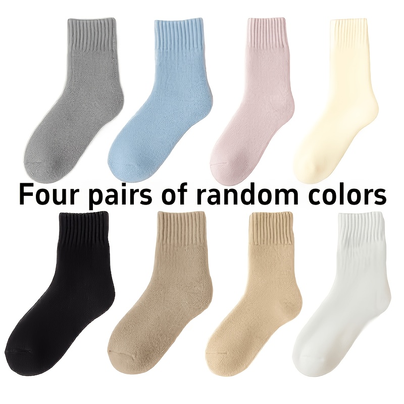 TEMU 4-pair Random Color Women's Winter Soft Plush-lined Thermal Socks, Autumn/winter Thickened Plush Snow Socks, Essential For Home In Winter,